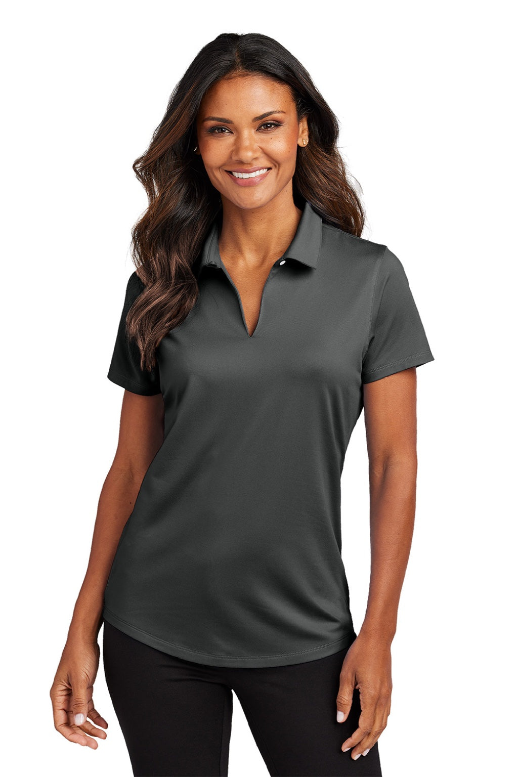 Port Authority LK683 Womens City Easy Care Moisture Wicking Short Sleeve Polo Shirt Graphite Grey Model Front