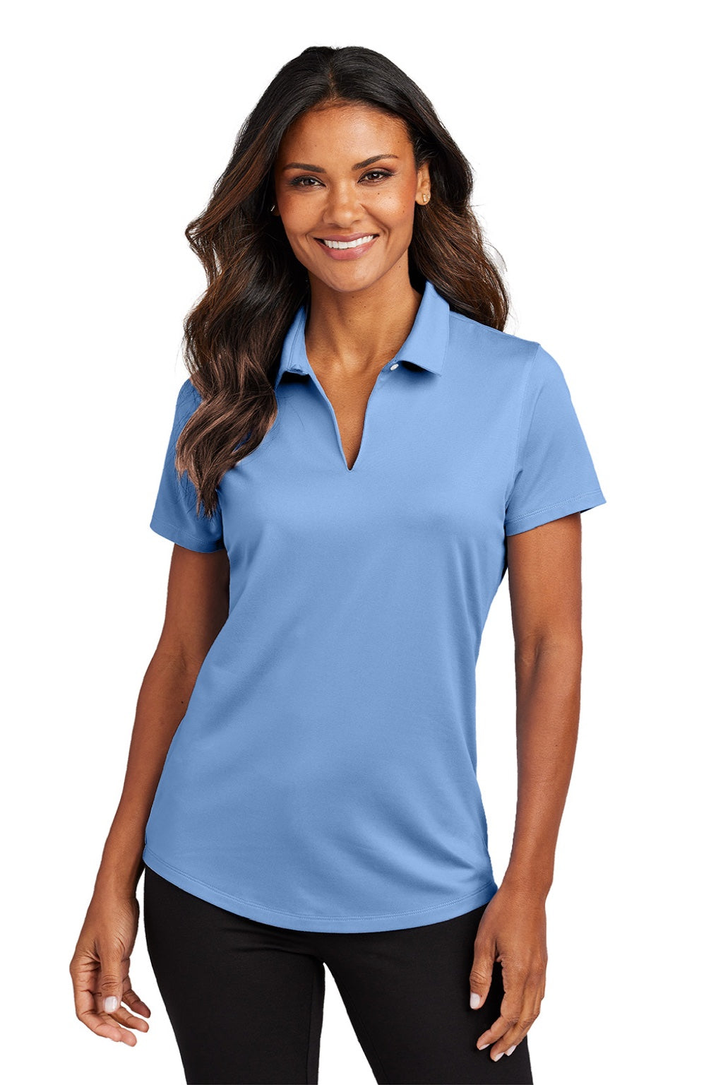 Port Authority LK683 Womens City Easy Care Moisture Wicking Short Sleeve Polo Shirt Swiss Blue Model Front