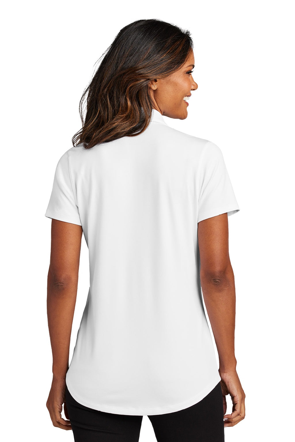 Port Authority LK683 Womens City Easy Care Moisture Wicking Short Sleeve Polo Shirt White Model Back