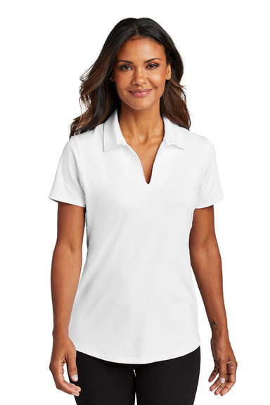Port Authority LK683 Womens City Easy Care Moisture Wicking Short Sleeve Polo Shirt White Model Front