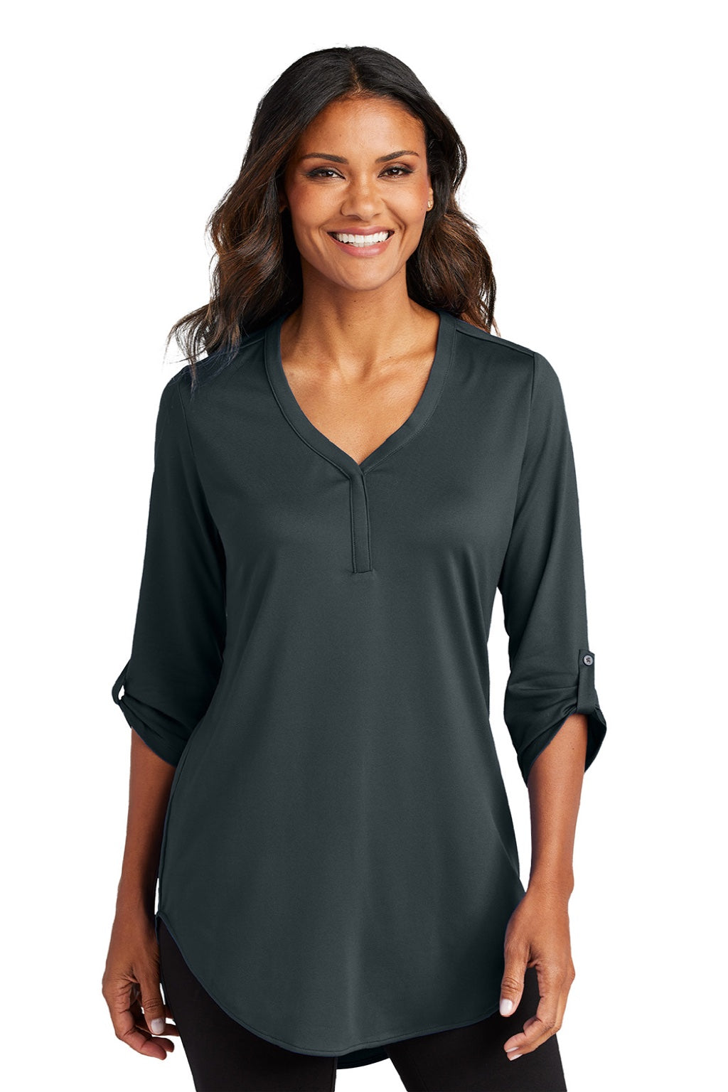 Port Authority LK6840 Womens City Easy Care Moisture Wicking 3/4 Sleeve Tunic Graphite Grey Model Front