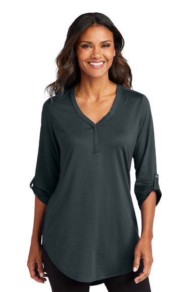 Port Authority LK6840 Womens City Easy Care Moisture Wicking 3/4 Sleeve Tunic Graphite Grey Model Front