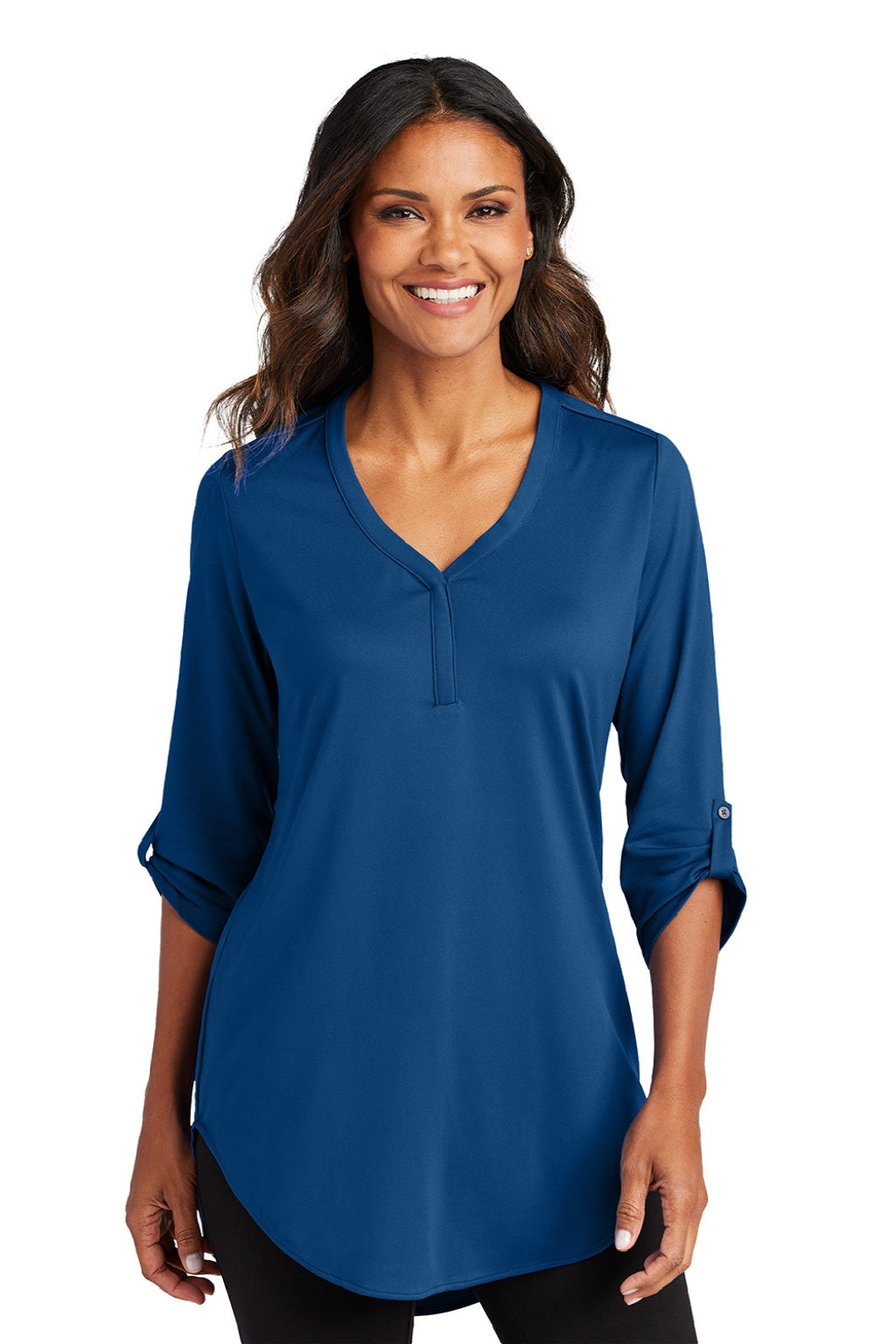 Port Authority LK6840 Womens City Easy Care Moisture Wicking 3/4 Sleeve Tunic True Blue Model Front