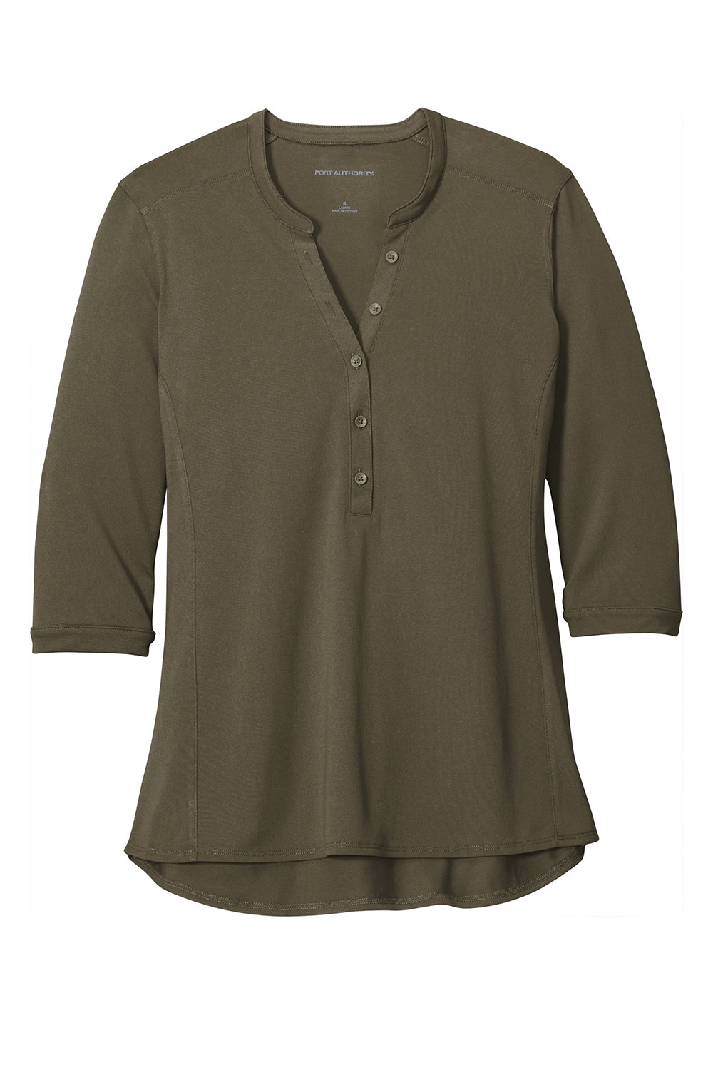 Port Authority LK750 Womens Moisture Wicking 3/4 Sleeve Polo Shirt Deep Olive Green Flat Front