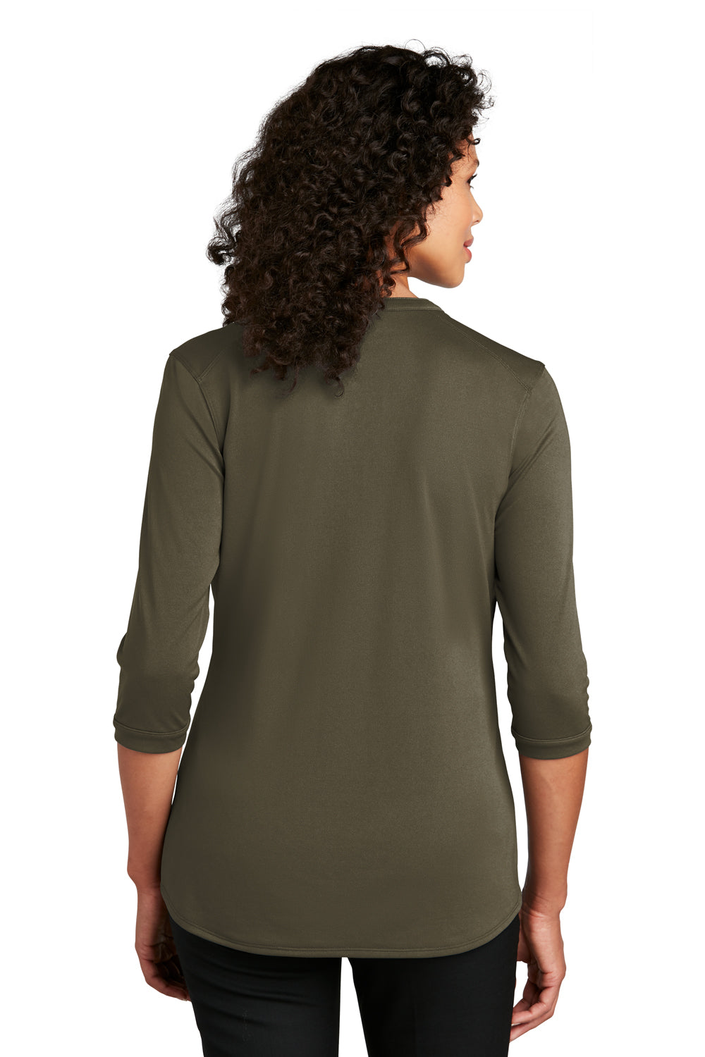 Port Authority LK750 Womens Moisture Wicking 3/4 Sleeve Polo Shirt Deep Olive Green Model Back