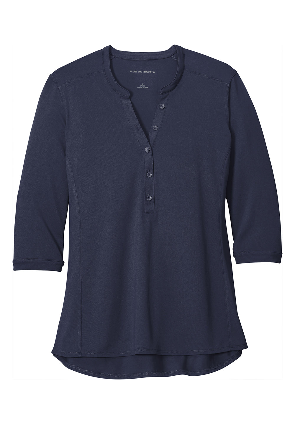 Port Authority LK750 Womens Moisture Wicking 3/4 Sleeve Polo Shirt True Navy Blue Flat Front