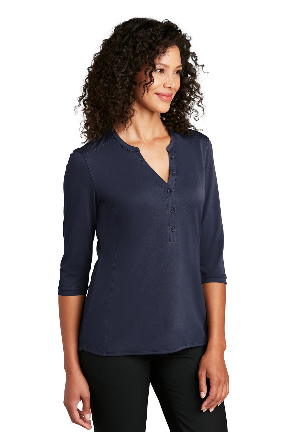 Port Authority LK750 Womens Moisture Wicking 3/4 Sleeve Polo Shirt True Navy Blue Model 3q