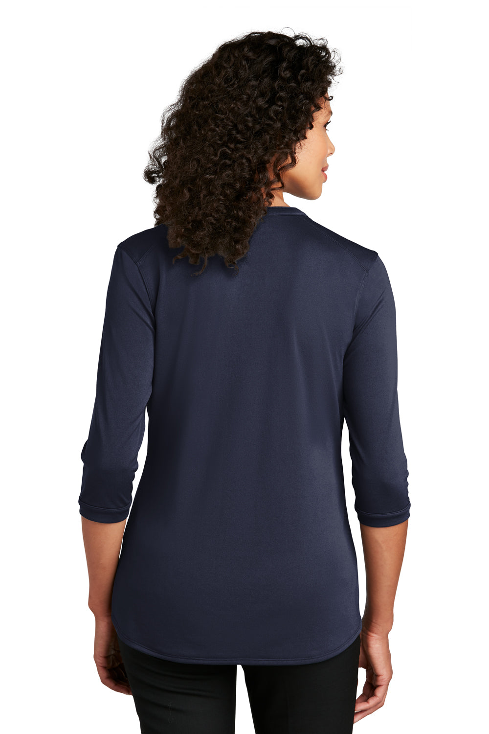 Port Authority LK750 Womens Moisture Wicking 3/4 Sleeve Polo Shirt True Navy Blue Model Back