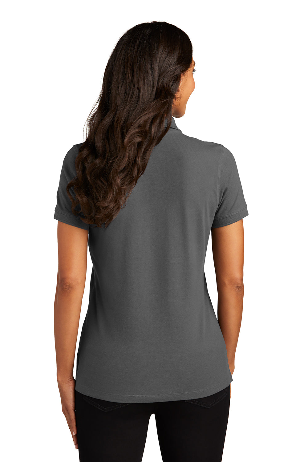 Port Authority LK8000 Womens Wrinkle Resistant Short Sleeve Polo Shirt Sterling Grey Model Back