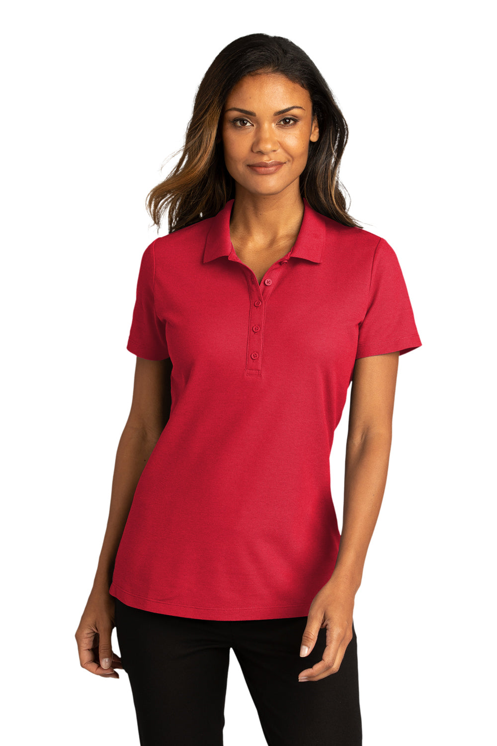 Port Authority LK810 Womens React SuperPro Snag Resistant Short Sleeve Polo Shirt Rich Red Model Front