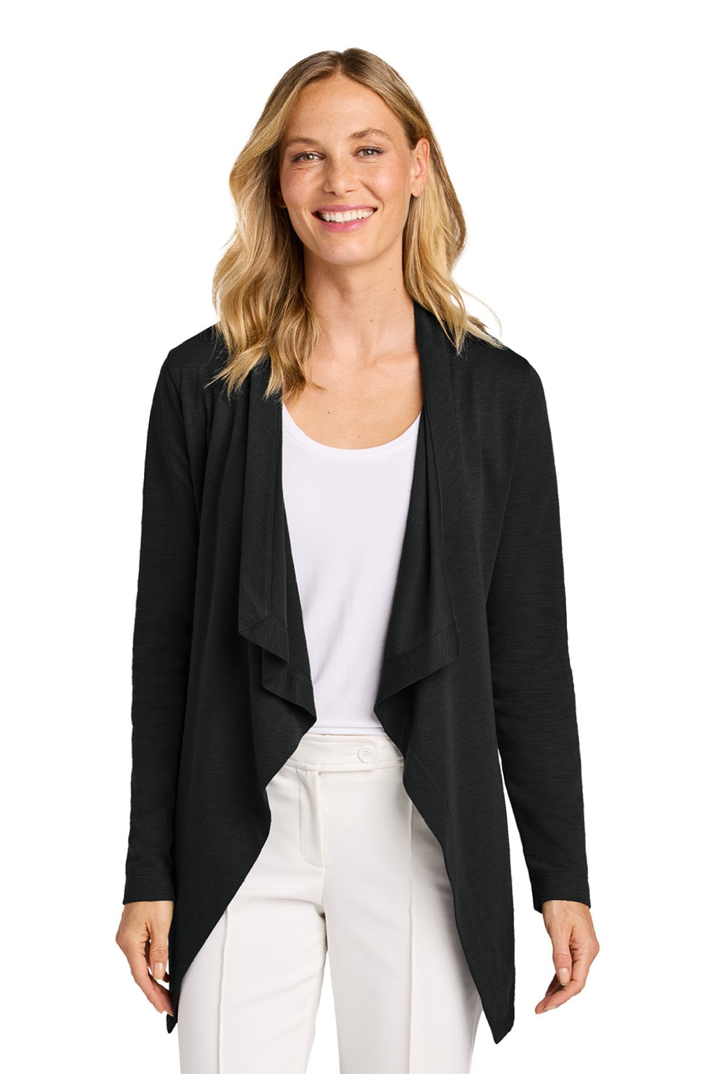 Port Authority LK820 Womens Breakwater Open Front Long Sleeve Cardigan Sweater w/ Pockets Deep Black Model Front