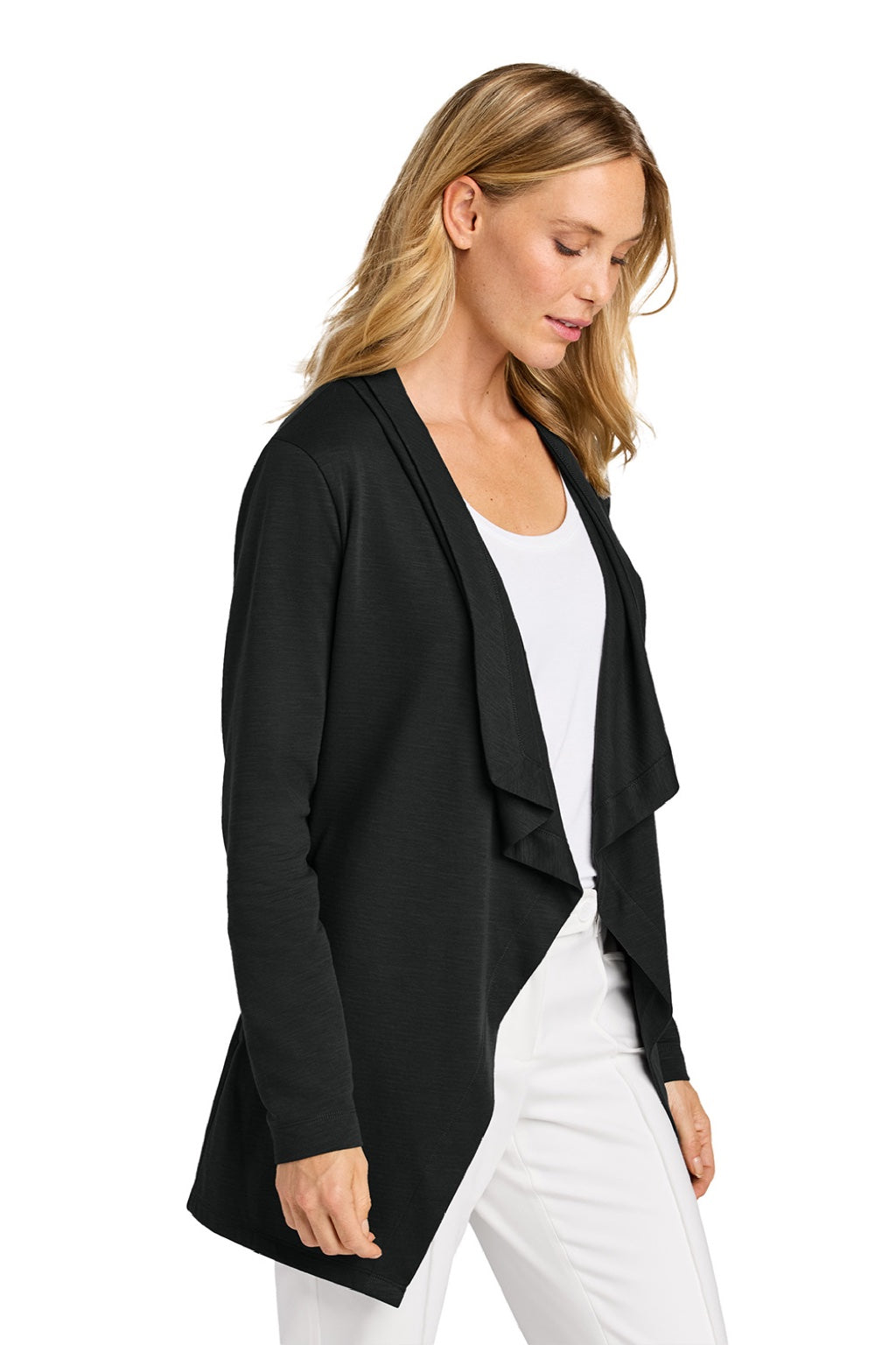 Port Authority LK820 Womens Breakwater Open Front Long Sleeve Cardigan Sweater w/ Pockets Deep Black Model Side