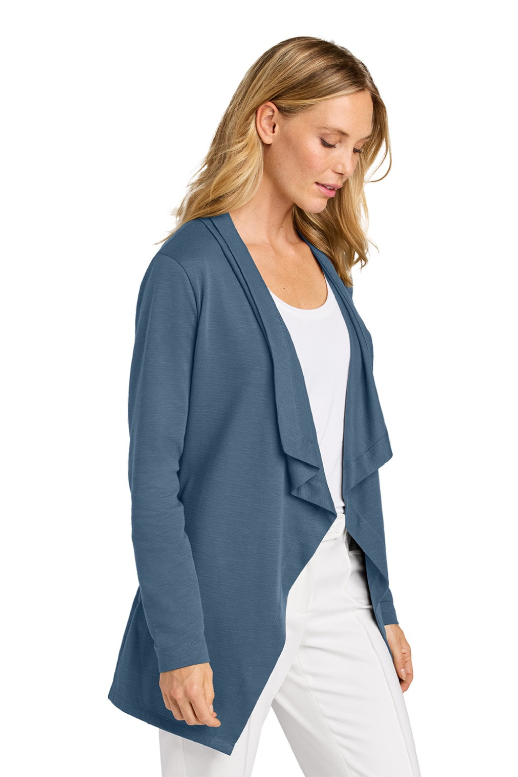 Port Authority LK820 Womens Breakwater Open Front Long Sleeve Cardigan Sweater w/ Pockets Dusk Blue Model Side