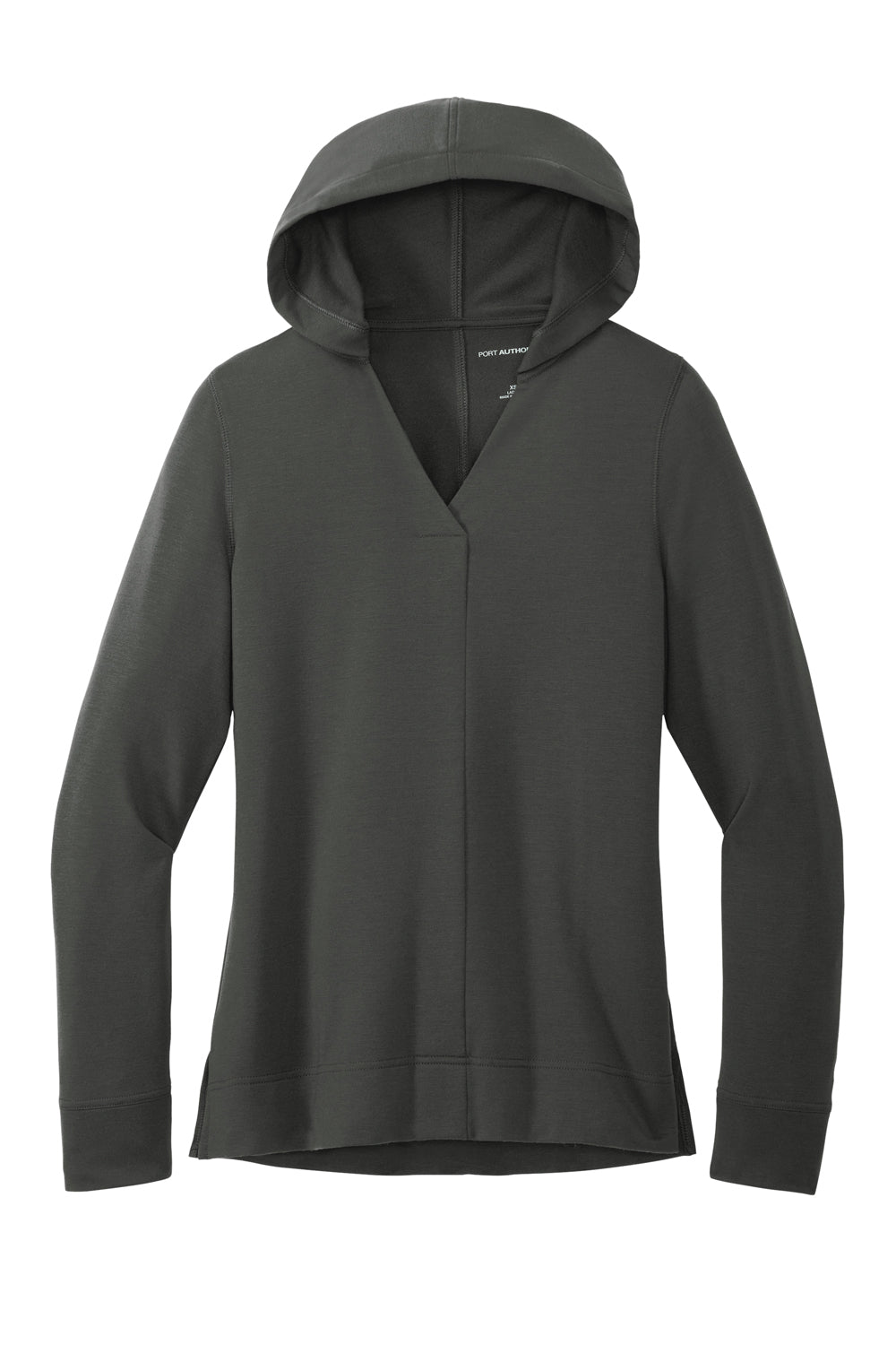 Port Authority LK826 Womens Microterry Snag Resistant Hooded Sweatshirt Hoodie Charcoal Grey Flat Front