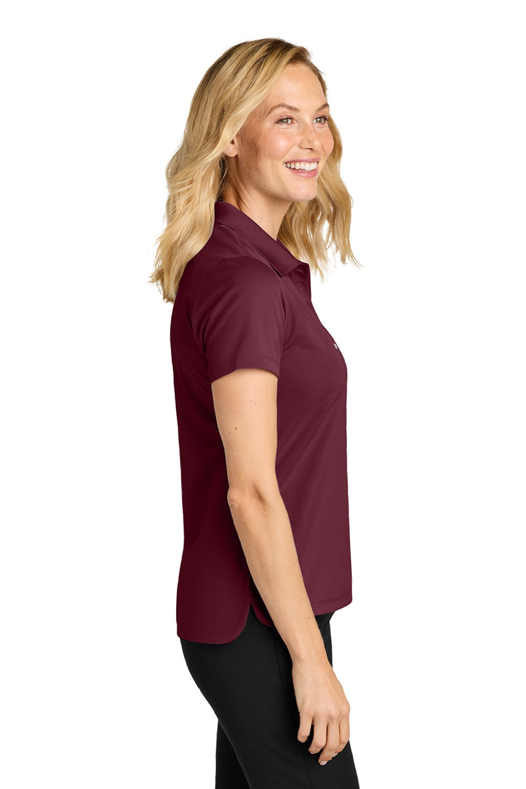 Port Authority LK845 Womens Dry Zone Moisture Wicking Short Sleeve Polo Shirt Burgundy Model Side