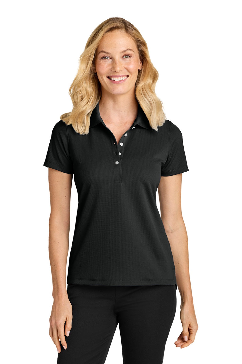 Port Authority LK845 Womens Dry Zone Moisture Wicking Short Sleeve Polo Shirt Deep Black Model Front