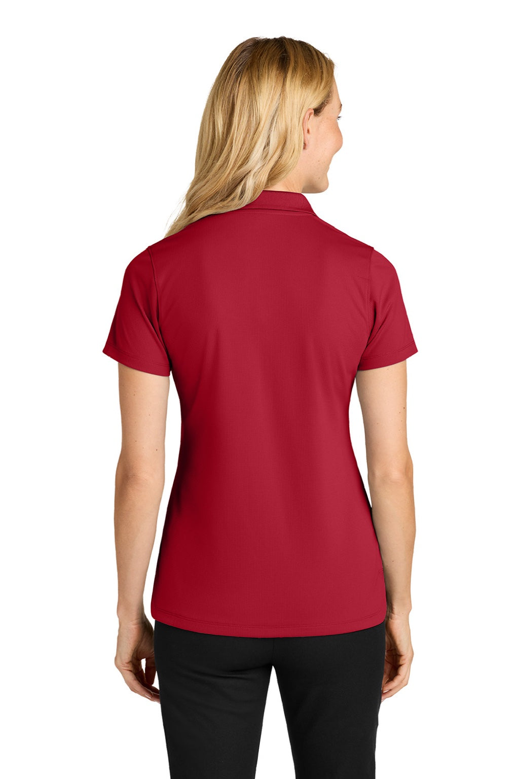 Port Authority LK845 Womens Dry Zone Moisture Wicking Short Sleeve Polo Shirt Rich Red Model Back
