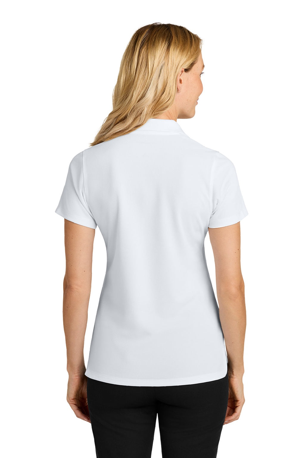 Port Authority LK845 Womens Dry Zone Moisture Wicking Short Sleeve Polo Shirt White Model Back