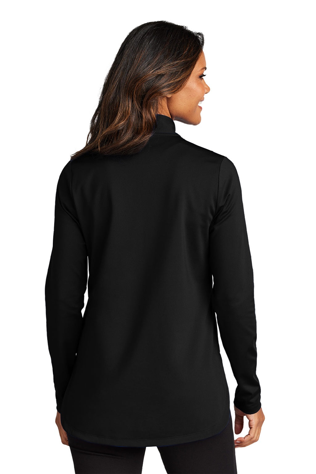 Port Authority LK880 Womens C-FREE Double Knit Moisture Wicking 1/4 Zip Sweatshirt Deep Black Model Back