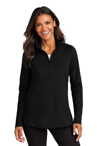 Port Authority LK880 Womens C-FREE Double Knit Moisture Wicking 1/4 Zip Sweatshirt Deep Black Model Front