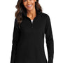 Port Authority Womens C-FREE Double Knit Moisture Wicking 1/4 Zip Sweatshirt - Deep Black