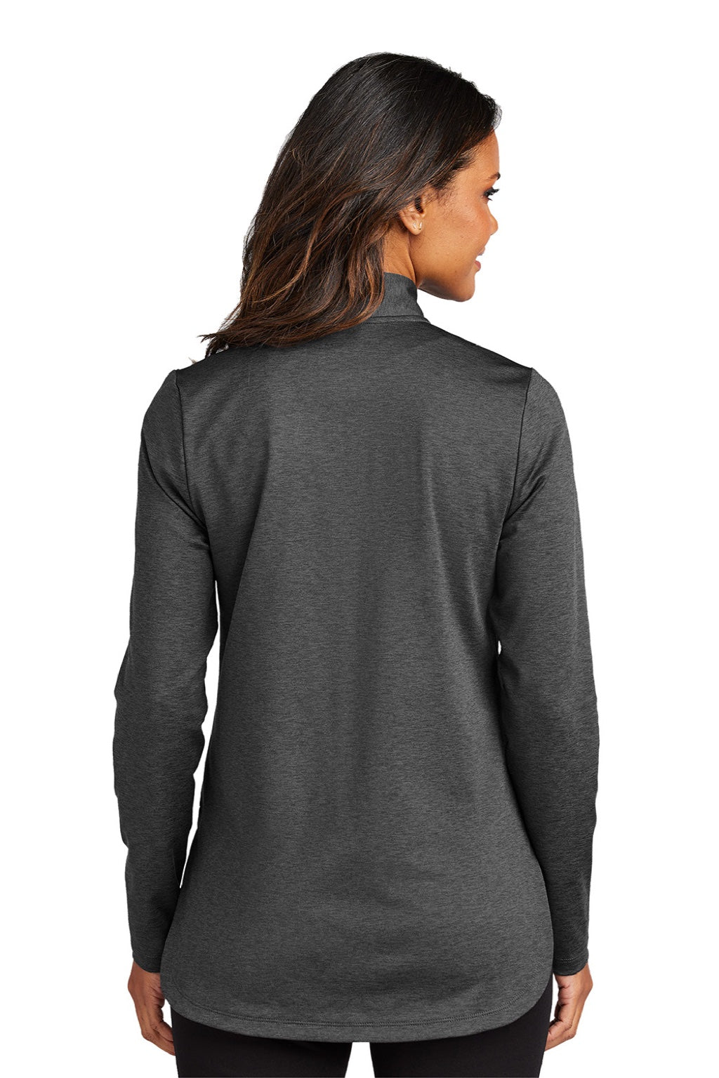 Port Authority LK880 Womens C-FREE Double Knit Moisture Wicking 1/4 Zip Sweatshirt Heather Steel Grey Model Back