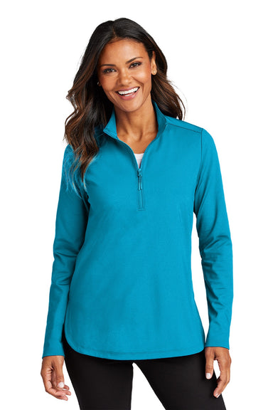 Port Authority LK880 Womens C-FREE Double Knit Moisture Wicking 1/4 Zip Sweatshirt Parcel Blue Model Front