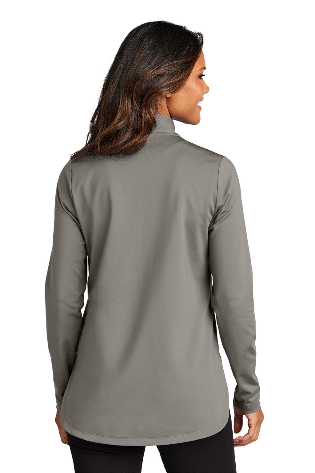 Port Authority LK880 Womens C-FREE Double Knit Moisture Wicking 1/4 Zip Sweatshirt Smoke Grey Model Back