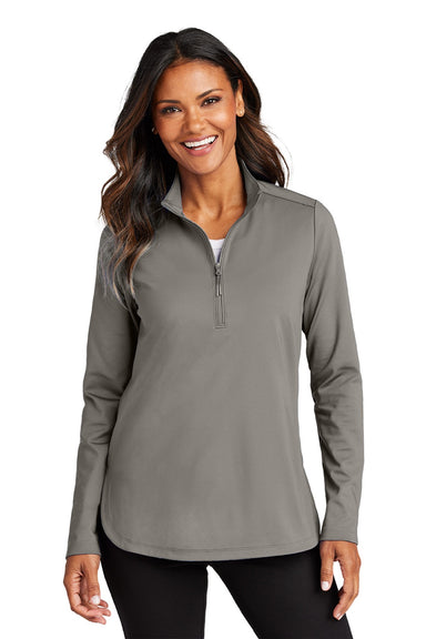 Port Authority LK880 Womens C-FREE Double Knit Moisture Wicking 1/4 Zip Sweatshirt Smoke Grey Model Front