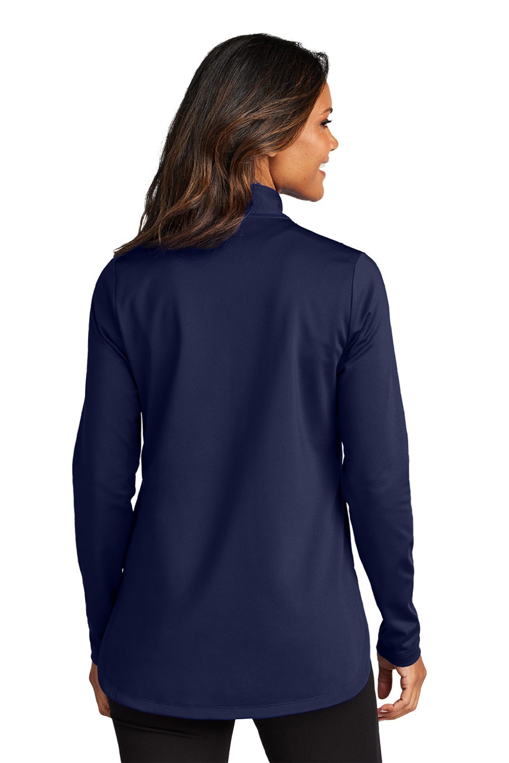 Port Authority LK880 Womens C-FREE Double Knit Moisture Wicking 1/4 Zip Sweatshirt True Navy Blue Model Back