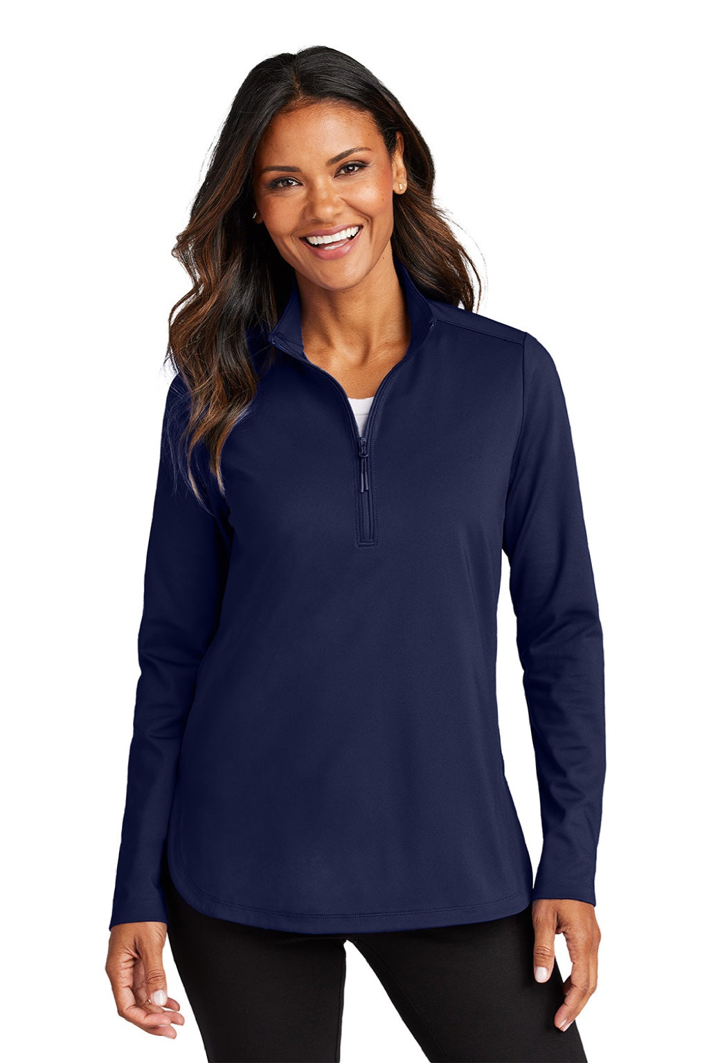 Port Authority LK880 Womens C-FREE Double Knit Moisture Wicking 1/4 Zip Sweatshirt True Navy Blue Model Front