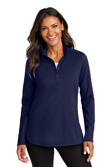 Port Authority LK880 Womens C-FREE Double Knit Moisture Wicking 1/4 Zip Sweatshirt True Navy Blue Model Front