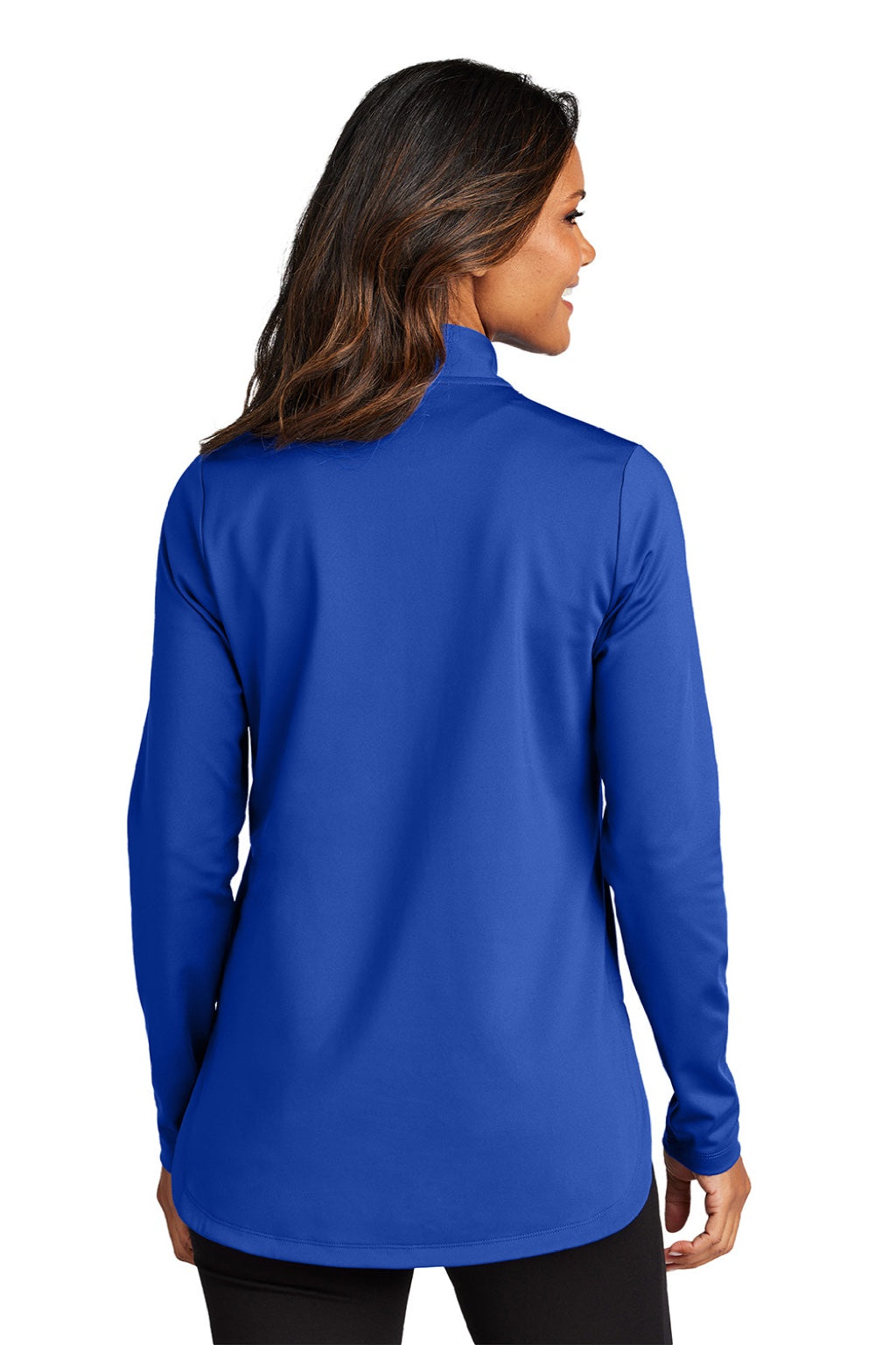 Port Authority LK880 Womens C-FREE Double Knit Moisture Wicking 1/4 Zip Sweatshirt True Royal Blue Model Back