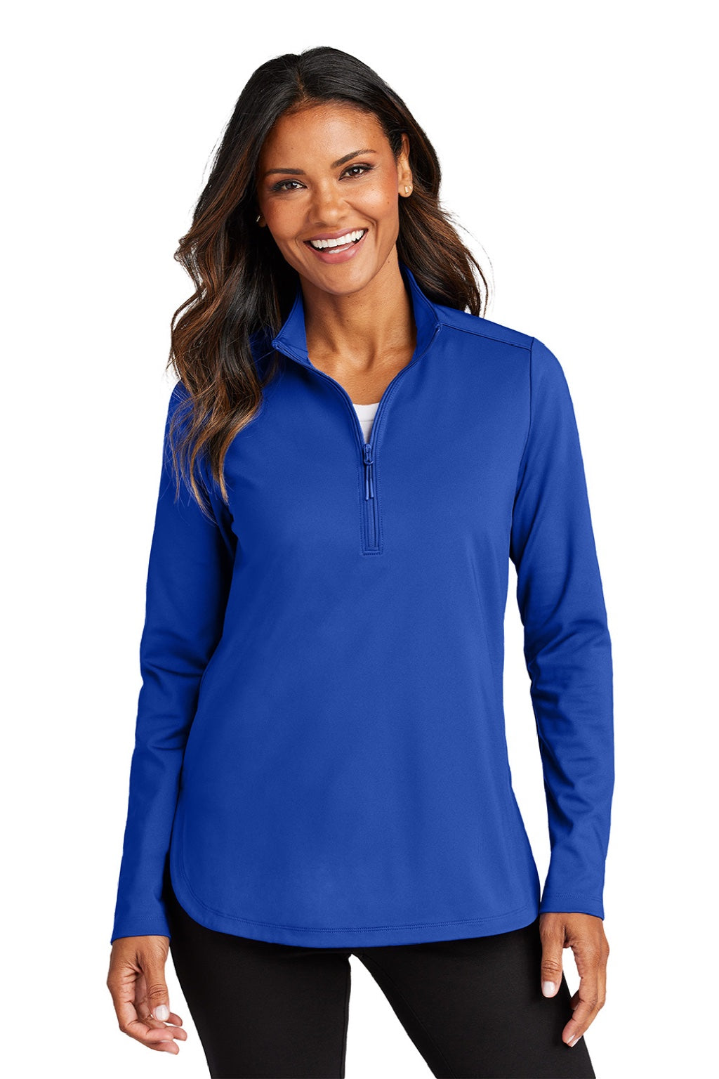 Port Authority LK880 Womens C-FREE Double Knit Moisture Wicking 1/4 Zip Sweatshirt True Royal Blue Model Front