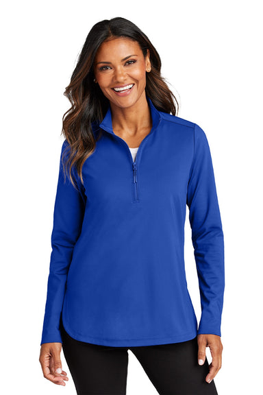Port Authority LK880 Womens C-FREE Double Knit Moisture Wicking 1/4 Zip Sweatshirt True Royal Blue Model Front