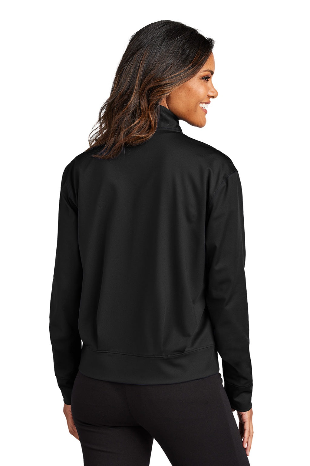Port Authority LK881 Womens C-FREE Double Knit Moisture Wicking Full Zip Sweatshirt w/ Pockets Deep Black Model Back