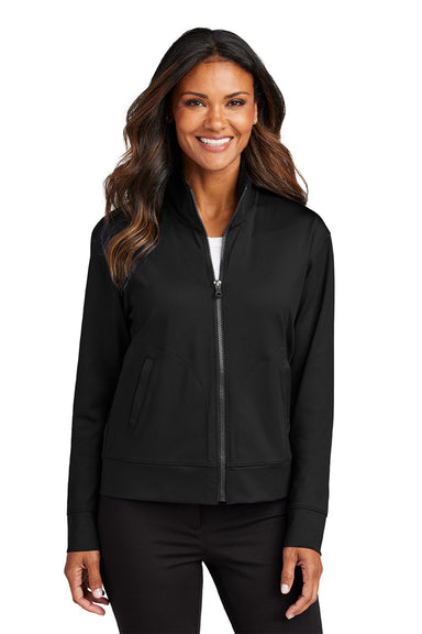 Port Authority LK881 Womens C-FREE Double Knit Moisture Wicking Full Zip Sweatshirt w/ Pockets Deep Black Model Front