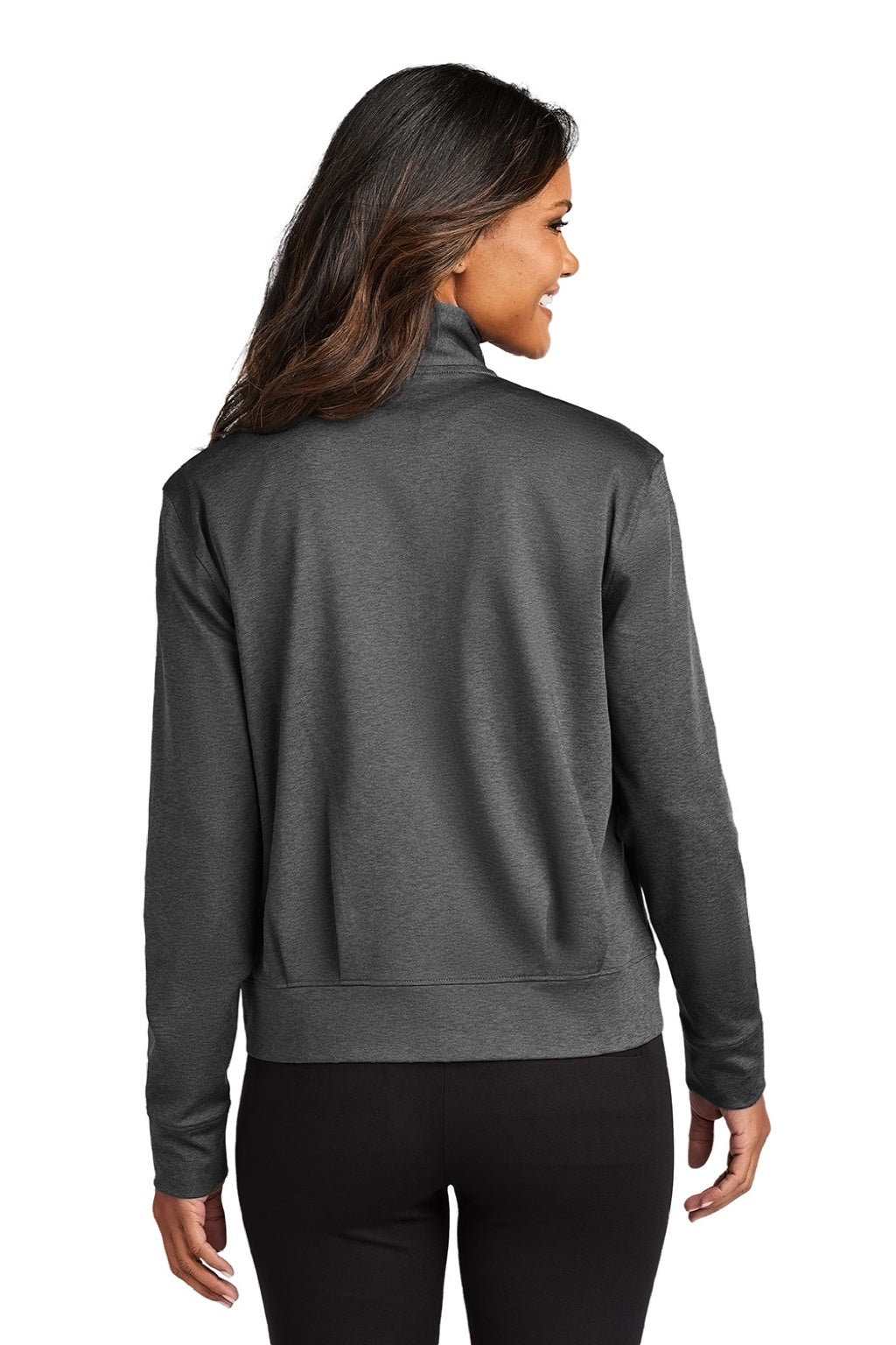 Port Authority LK881 Womens C-FREE Double Knit Moisture Wicking Full Zip Sweatshirt w/ Pockets Heather Steel Grey Model Back