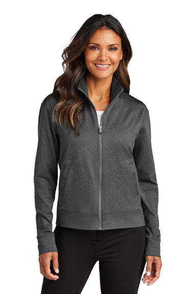 Port Authority LK881 Womens C-FREE Double Knit Moisture Wicking Full Zip Sweatshirt w/ Pockets Heather Steel Grey Model Front