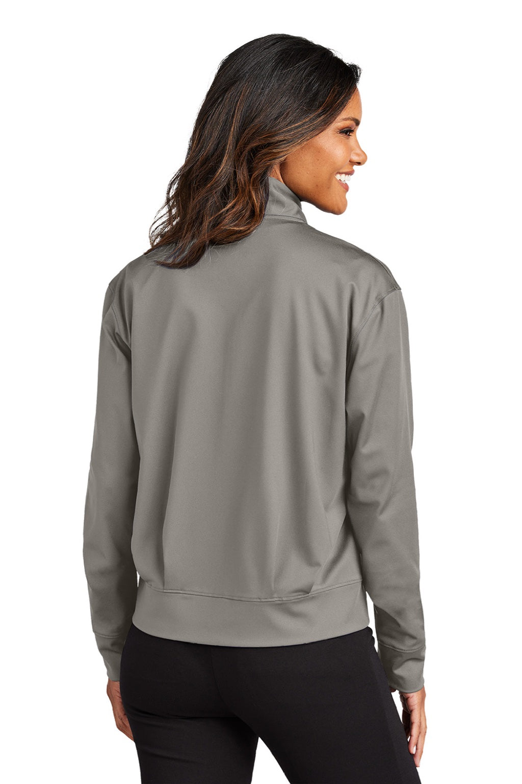 Port Authority LK881 Womens C-FREE Double Knit Moisture Wicking Full Zip Sweatshirt w/ Pockets Smoke Grey Model Back
