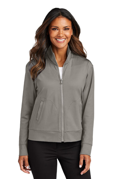 Port Authority LK881 Womens C-FREE Double Knit Moisture Wicking Full Zip Sweatshirt w/ Pockets Smoke Grey Model Front