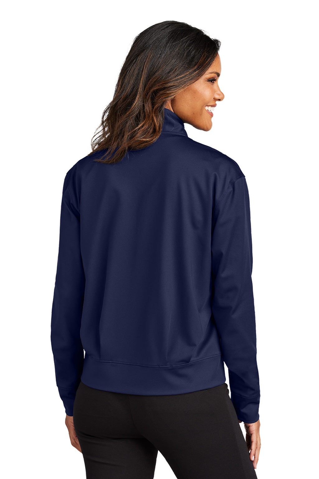 Port Authority LK881 Womens C-FREE Double Knit Moisture Wicking Full Zip Sweatshirt w/ Pockets True Navy Blue Model Back