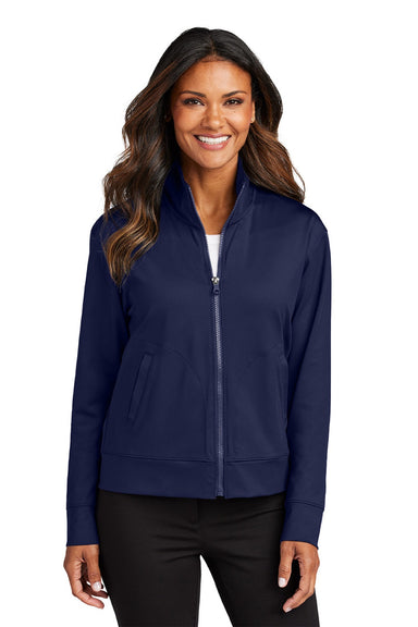 Port Authority LK881 Womens C-FREE Double Knit Moisture Wicking Full Zip Sweatshirt w/ Pockets True Navy Blue Model Front