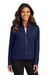 Port Authority LK881 Womens C-FREE Double Knit Moisture Wicking Full Zip Sweatshirt w/ Pockets True Navy Blue Model Front