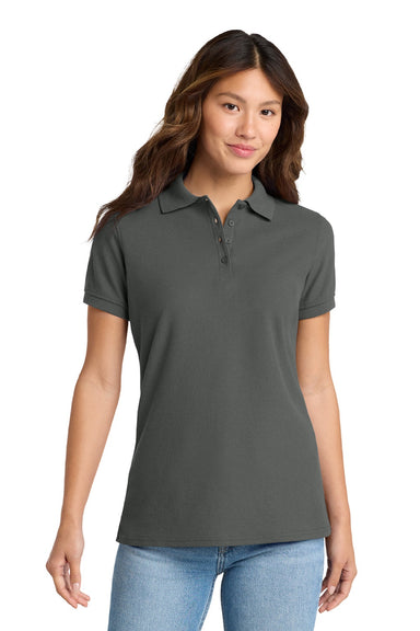Port & Company LKP155 Womens Core Stain Resistant Short Sleeve Polo Shirt Charcoal Grey Model Front