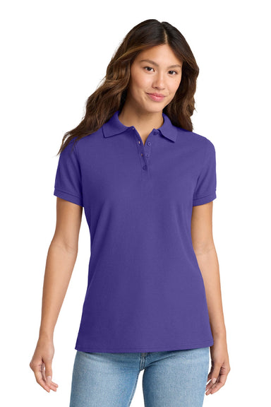 Port & Company LKP155 Womens Core Stain Resistant Short Sleeve Polo Shirt Purple Model Front