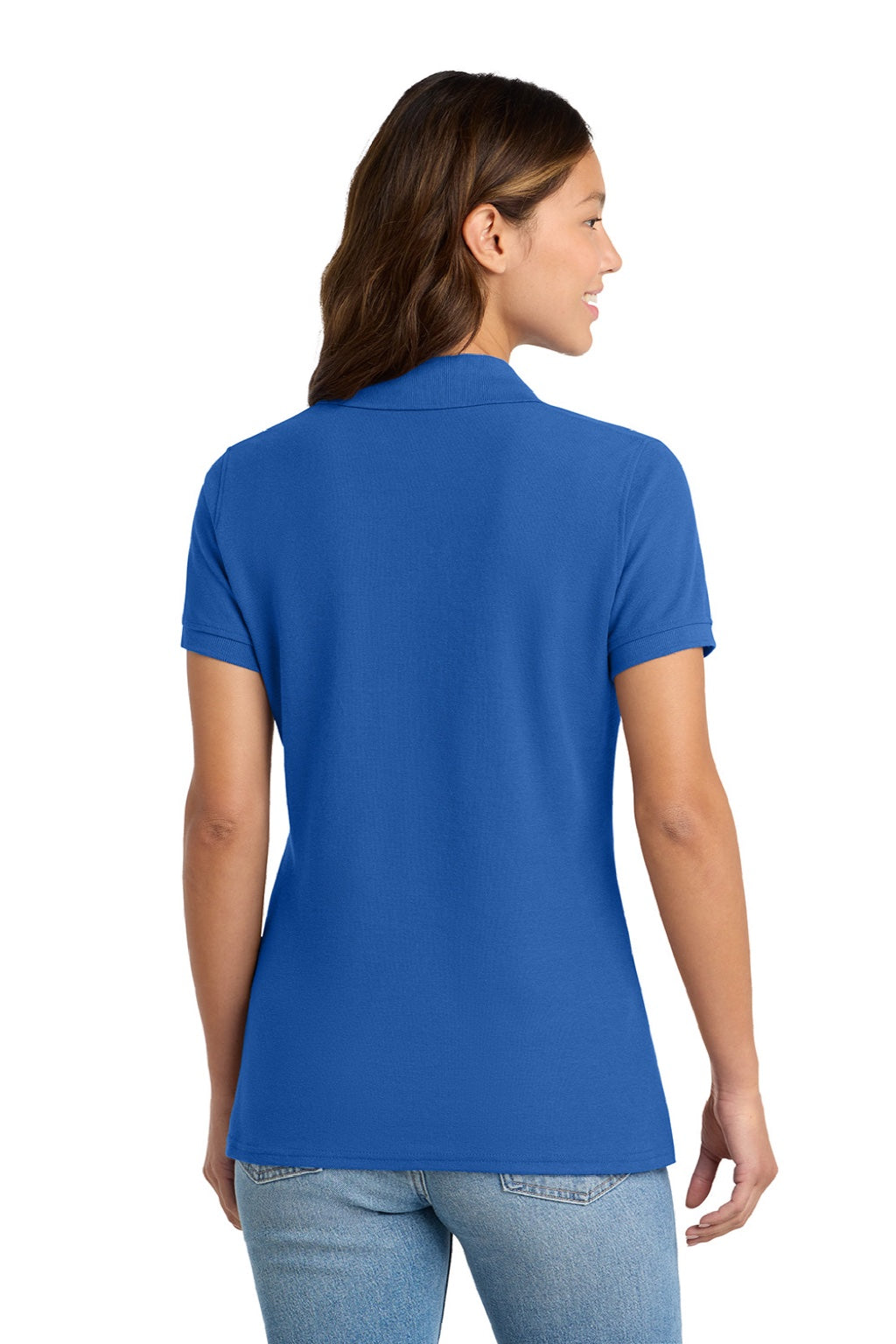 Port & Company LKP155 Womens Core Stain Resistant Short Sleeve Polo Shirt Royal Blue Model Back