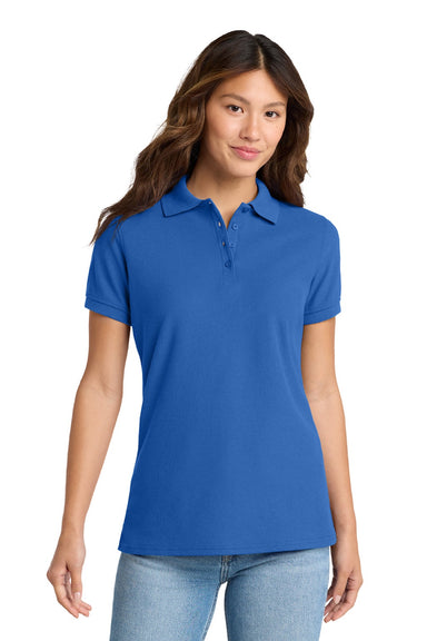 Port & Company LKP155 Womens Core Stain Resistant Short Sleeve Polo Shirt Royal Blue Model Front