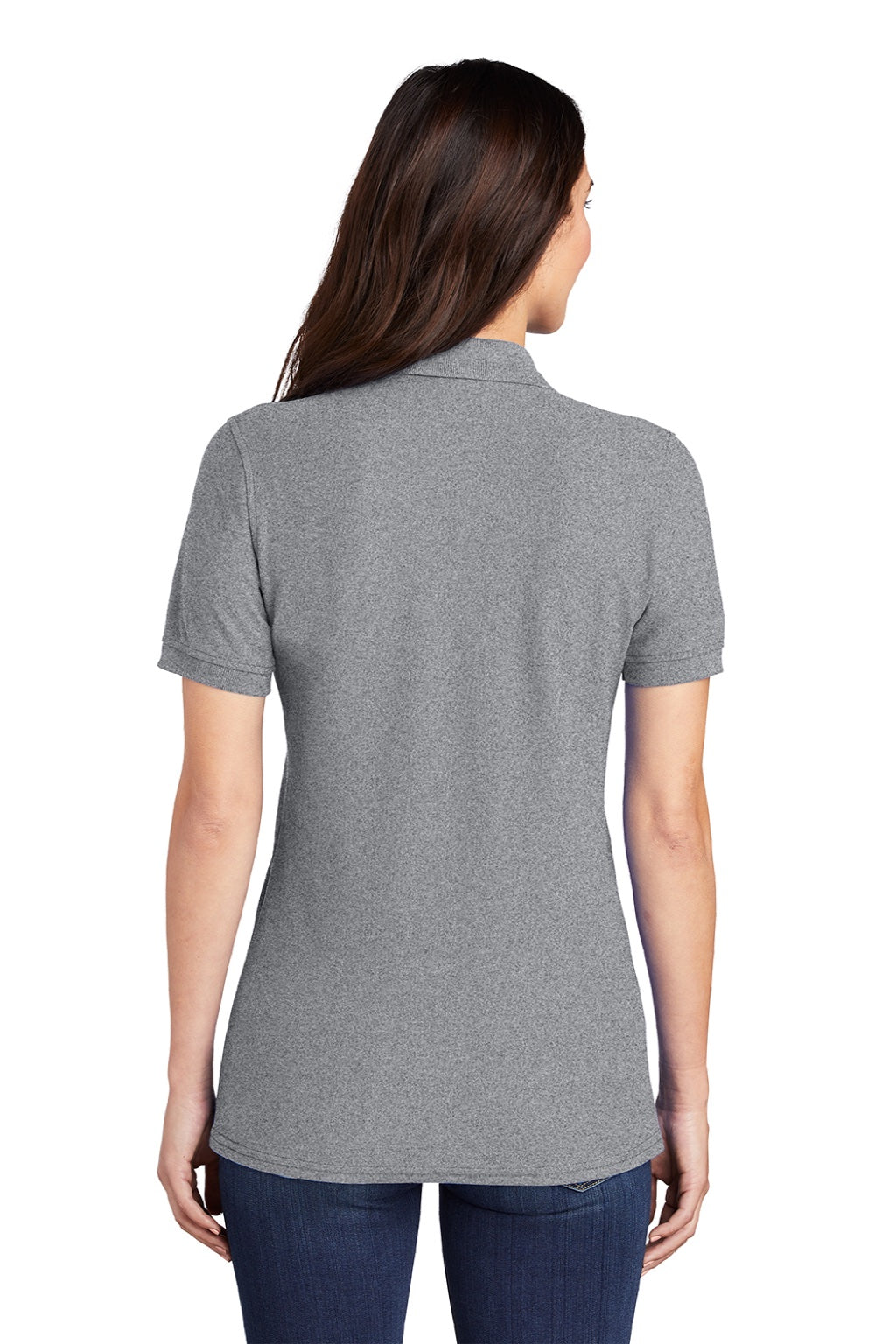 Port & Company LKP155 Womens Core Stain Resistant Short Sleeve Polo Shirt Heather Grey Model Back