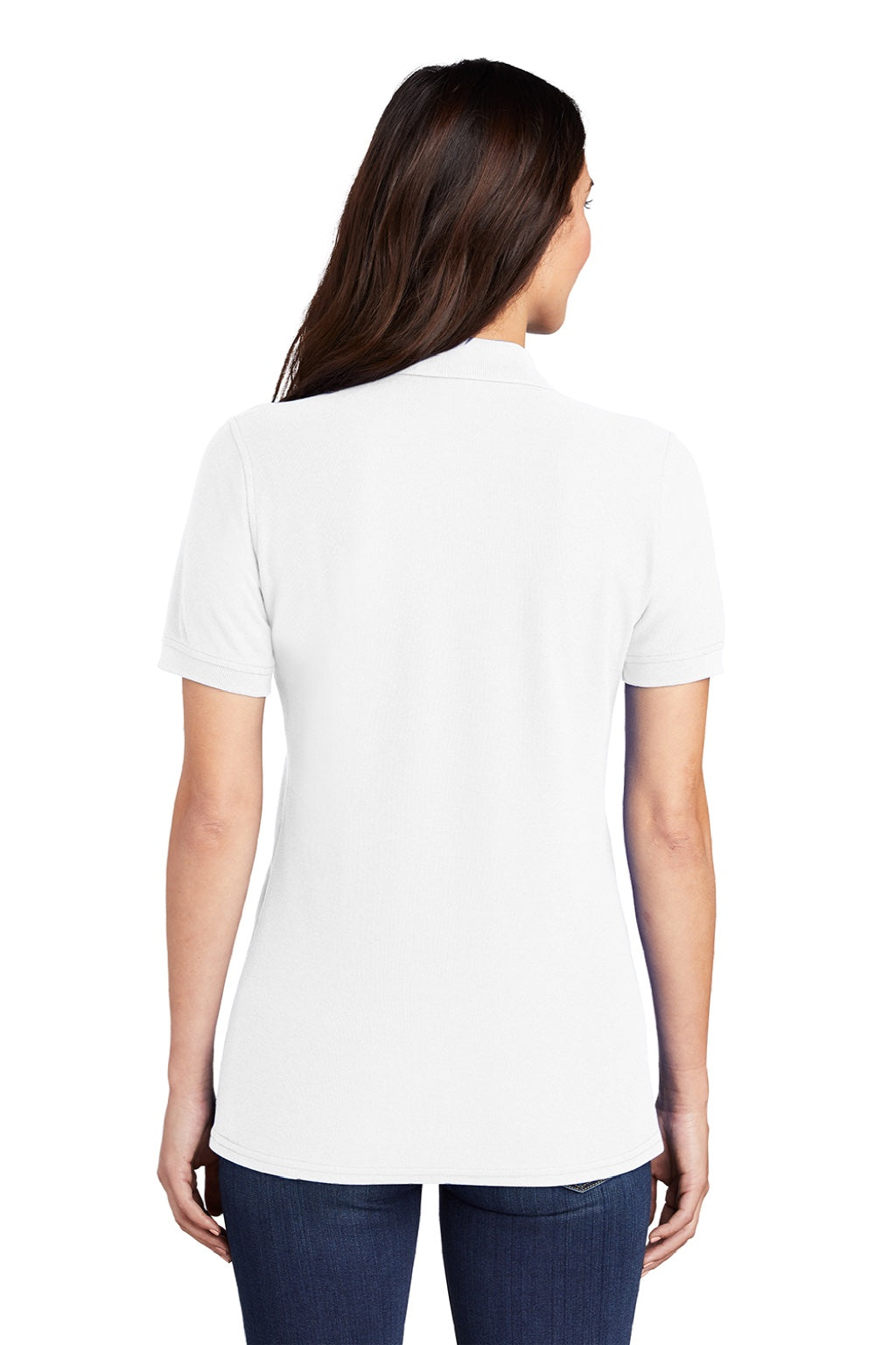 Port & Company LKP155 Womens Core Stain Resistant Short Sleeve Polo Shirt White Model Back